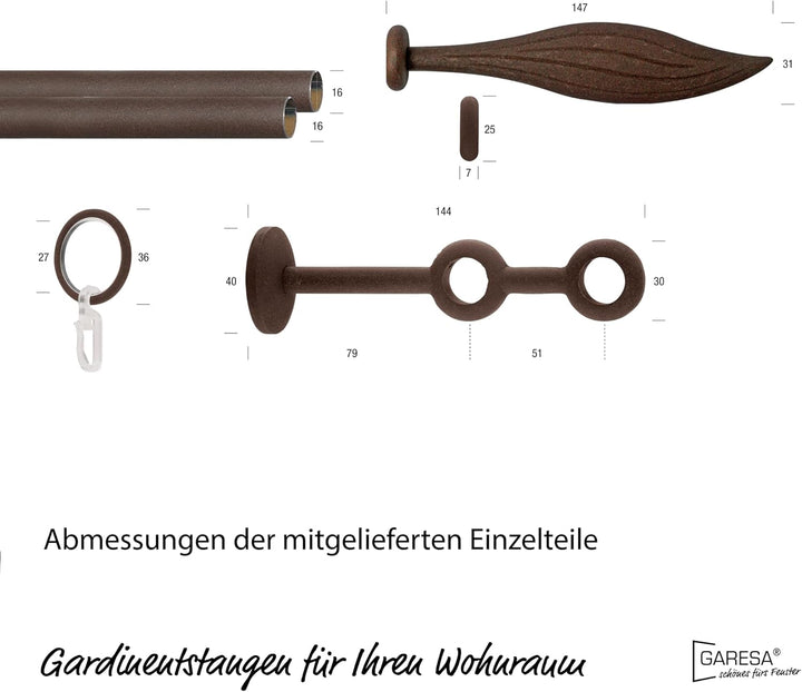 Garesa Gardinenstange Esperanca Ø 16mm, 2-läufig, Rost I Rustikale Vorhangstange inkl. Ringe + Falte