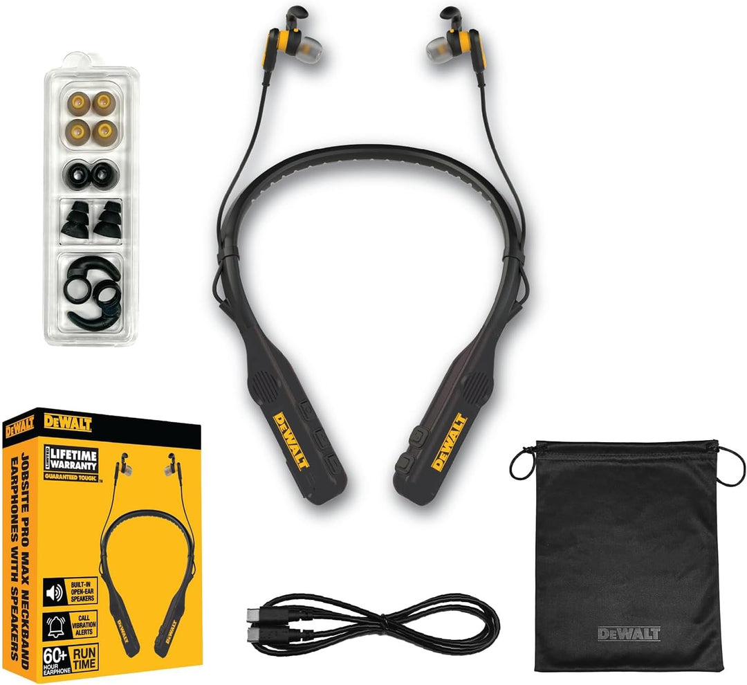 DEWALT Heavy Duty Black Edition 2-in-1 Bluetooth Nackenbügel-Kopfhörer mit Lautsprecher, kabelloses