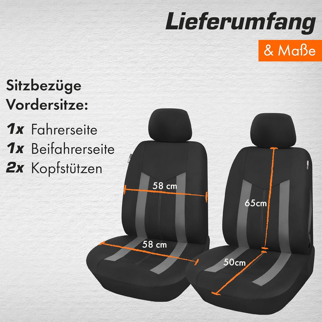 Upgrade4cars Autositzbezüge Set für die Vordersitze Grau | Auto-Schonbezüge Universal Schwarz Auto-S