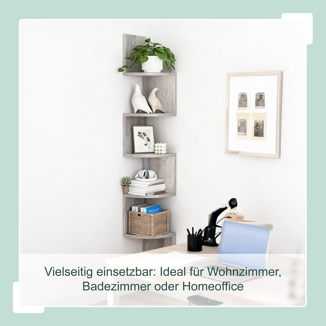 Relaxdays Eckregal, HxBxT: 125 x 20 x 20 cm, 5 Etagen, MDF, Zickzack-Design, Wandregal, Bücherregal