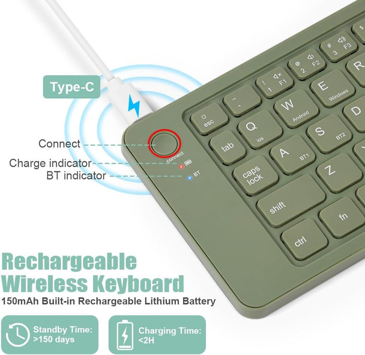 Aolso Faltbare Tastatur Klappbar, Wiederaufladbare kabellose Mini-Tastatur für iOS, Android, Windows