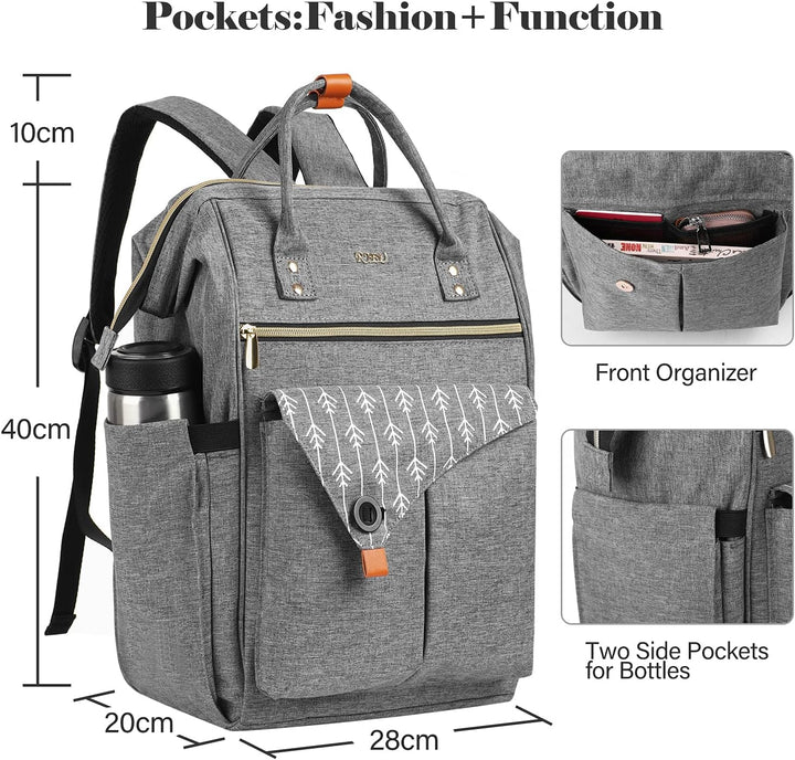 Rucksack Damen, Schulrucksack mit USB-Ladeanschluss, 15,6 Zoll Laptop Arbeits Rucksack, lässiger Tag