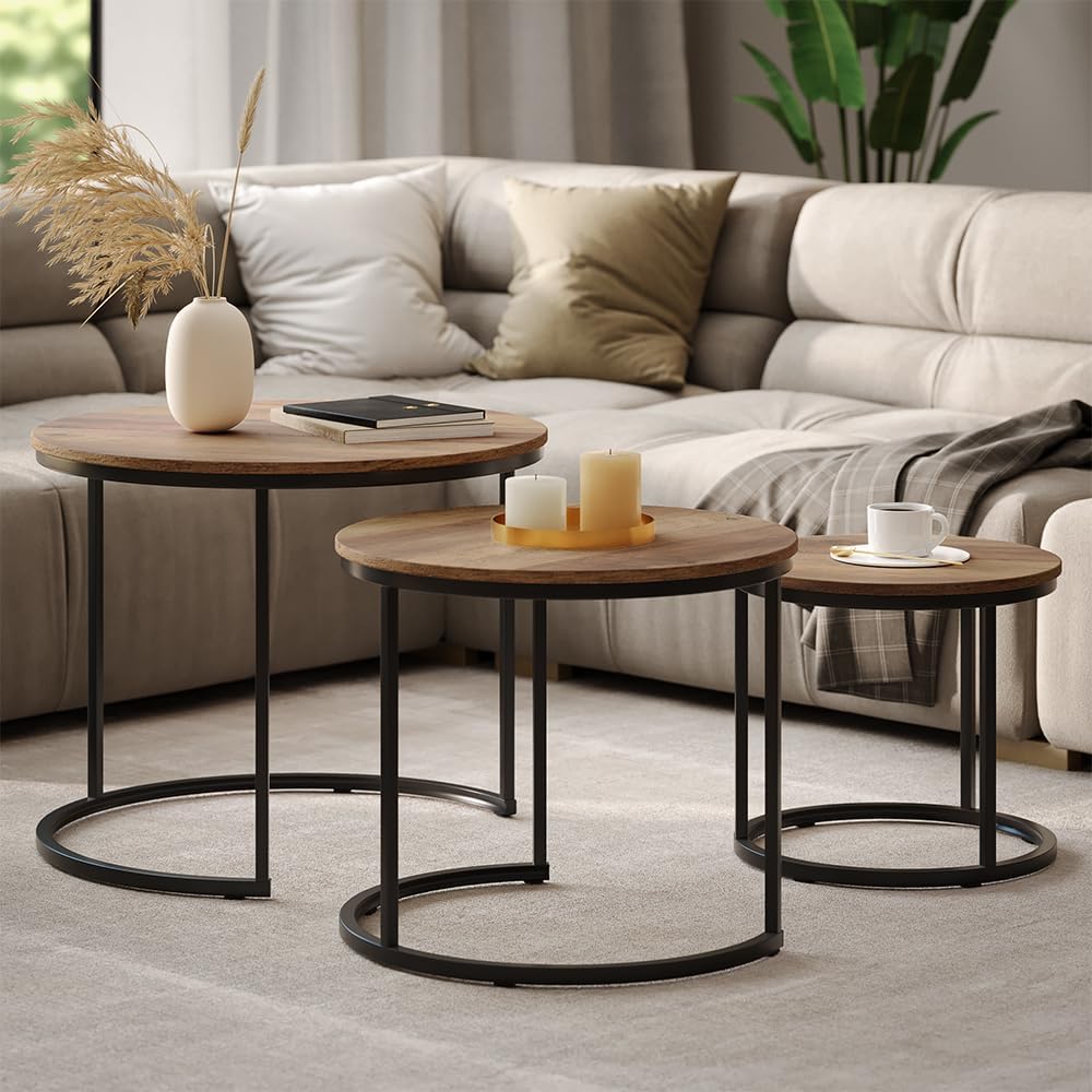 Vicco Couchtisch-Set Montreal, Holz, 55 x 55 cm 3 Teile Holz 3er Set, Holz 3er Set