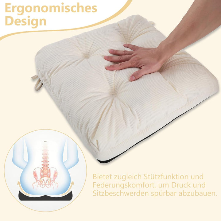 Sitzkissen, 2er Set Stuhlkissen aus Cordstoff, Memory Foam mit Doppel-Layer Design, Befestigungsriem