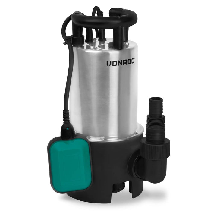 VONROC Tauchpumpe 1100W- Edelstahl - Schmutzwasserpumpe – 20000l/h – schmutziges und sauberes Wasser