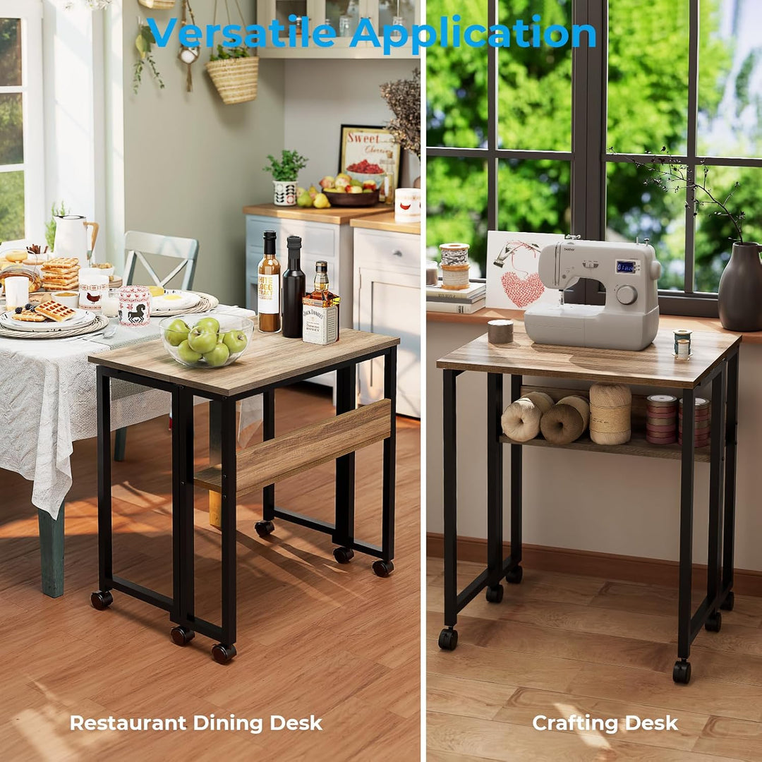 GreenForest Kleiner Schreibtisch Klappbar, 80 cm Klappschreibtisch mit Rollen, Einfache Montage Klap