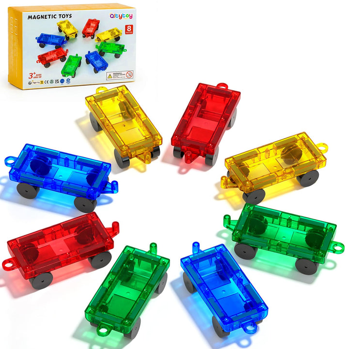 8 Stück Magnetbausteine Mini Auto Set Kompatibel mit Mini- und Standard Magnetische Bausteine Reises