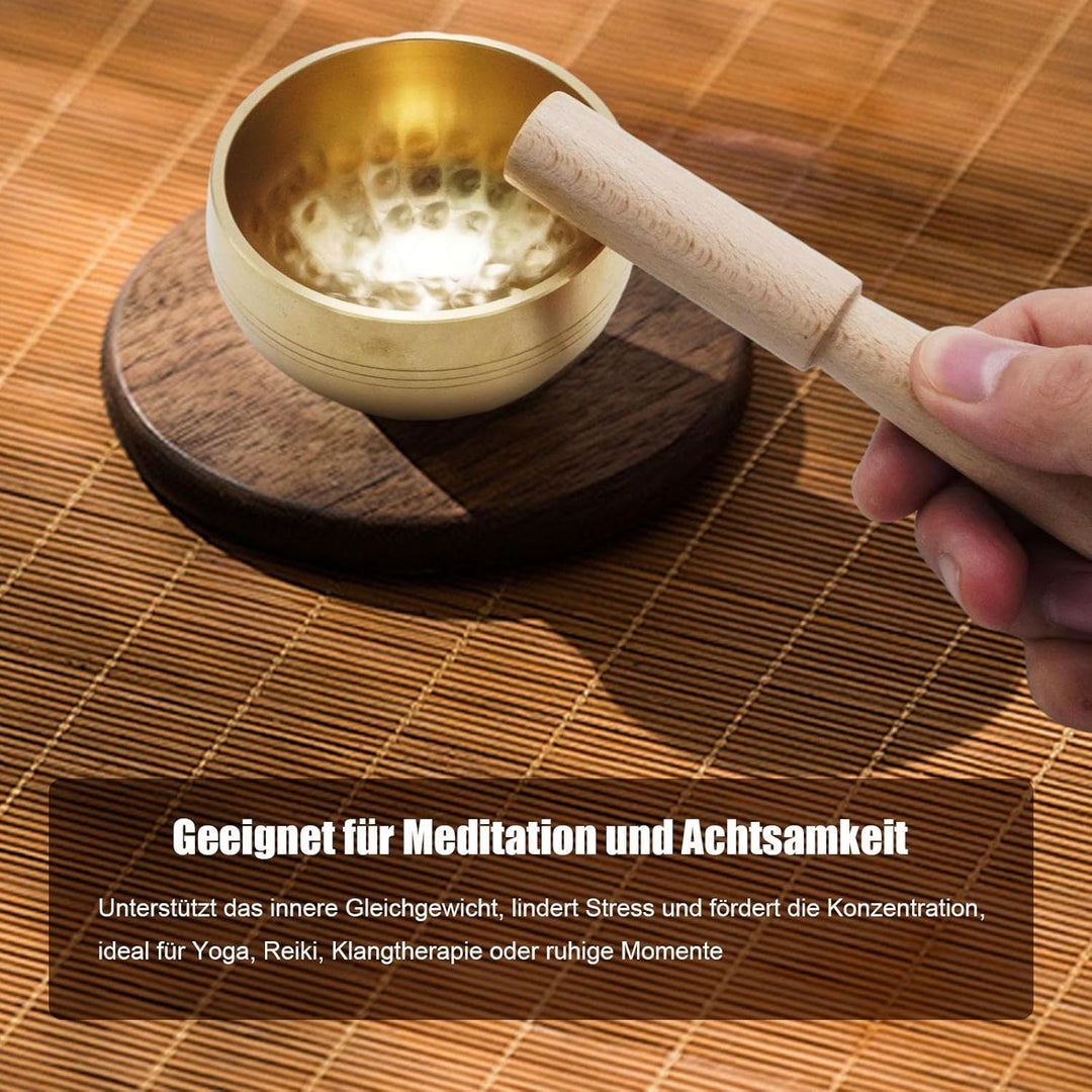 Tibetisches Klangschalen-Set, Durchmesser 8 cm mit einzigartigem Design, einschliesslich Holzschläge