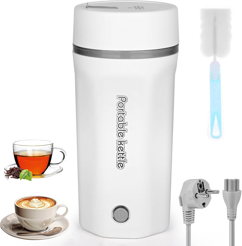 Reise Wasserkocher Klein Elektrische Wassertasse 500ML Tragbarer Mini-Heizbecher 304 Edelstahl Liner