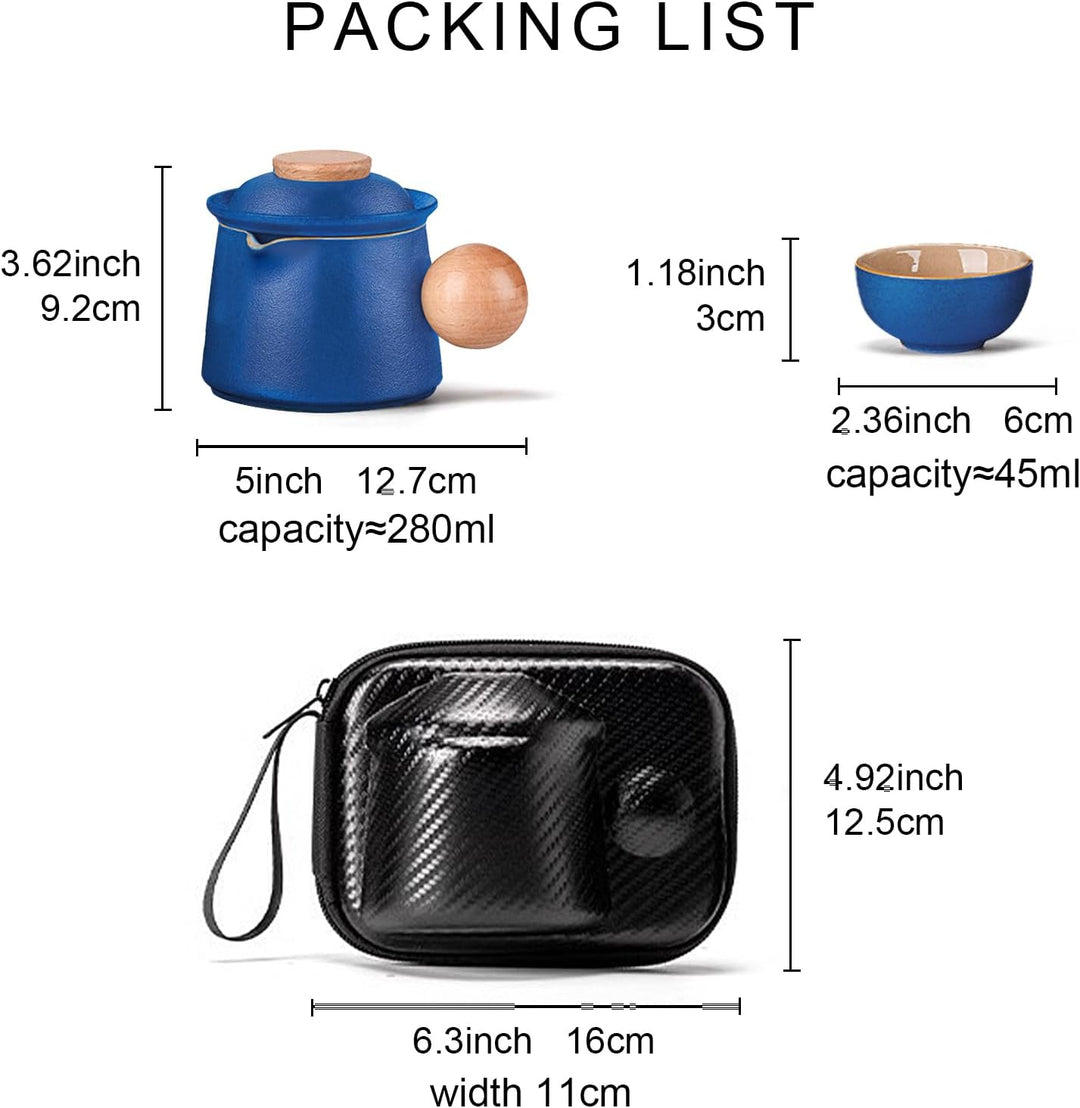 fanquare Porzellan Teeservice Blau Tragbarer Teeservice für unterwegs Chinese Kung Fu Teekanne mit I