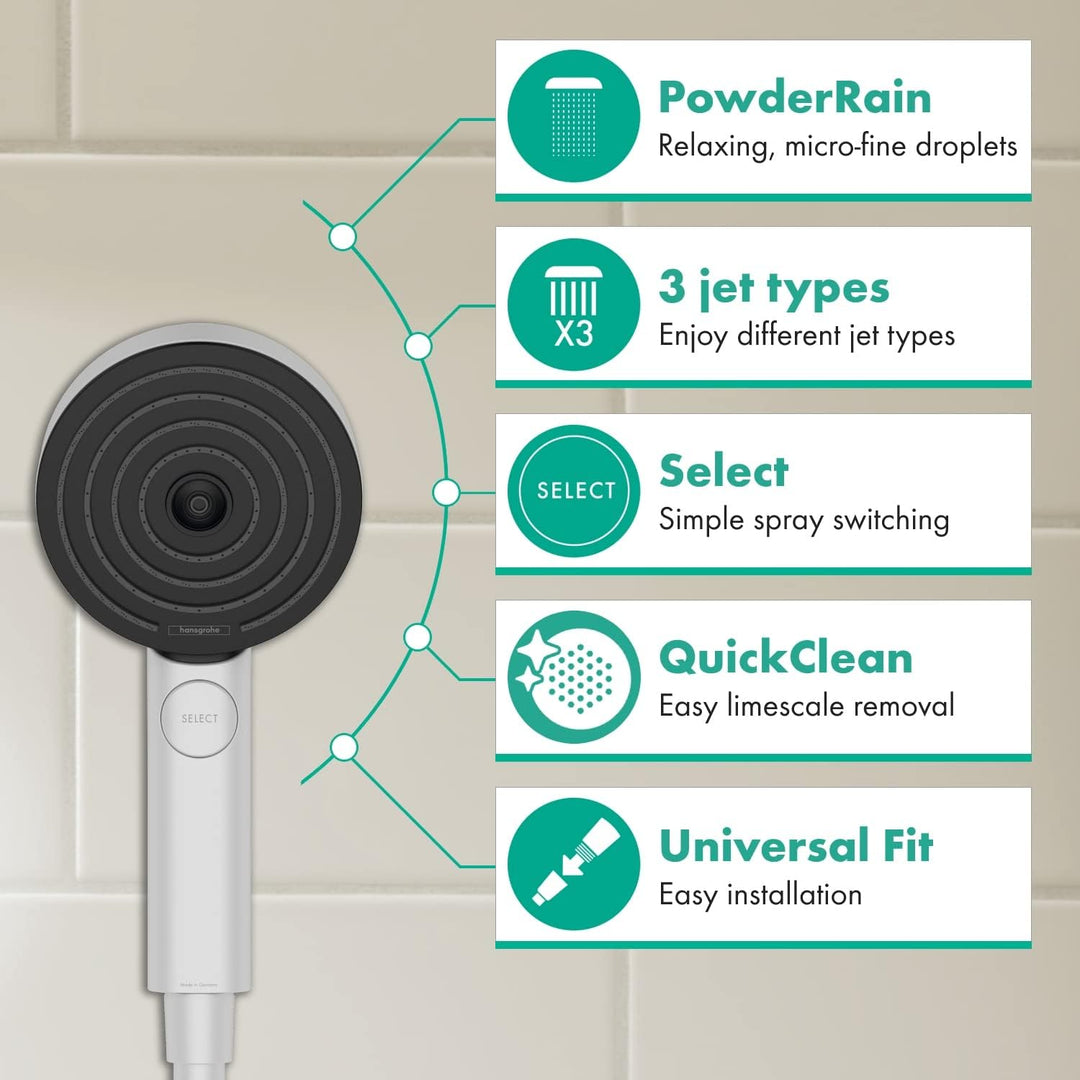 hansgrohe Duschkopf Pulsify Select S, Duschbrause 3 Strahlarten Activation, Antikalk-Funktion, Mattw