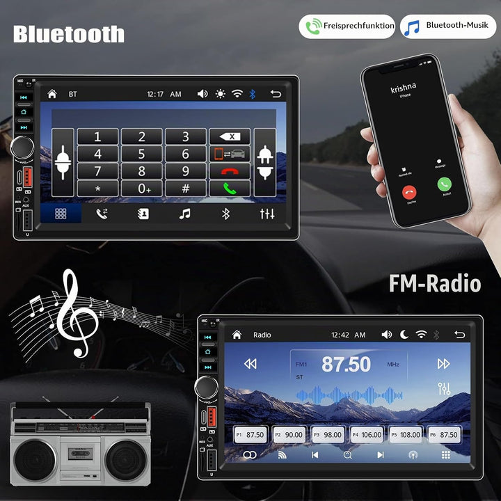 CAMECHO Autoradio mit IPS Bildschirm,7 Zoll 2 Din Apple CarPlay Android Auto Touch Screen Display, W