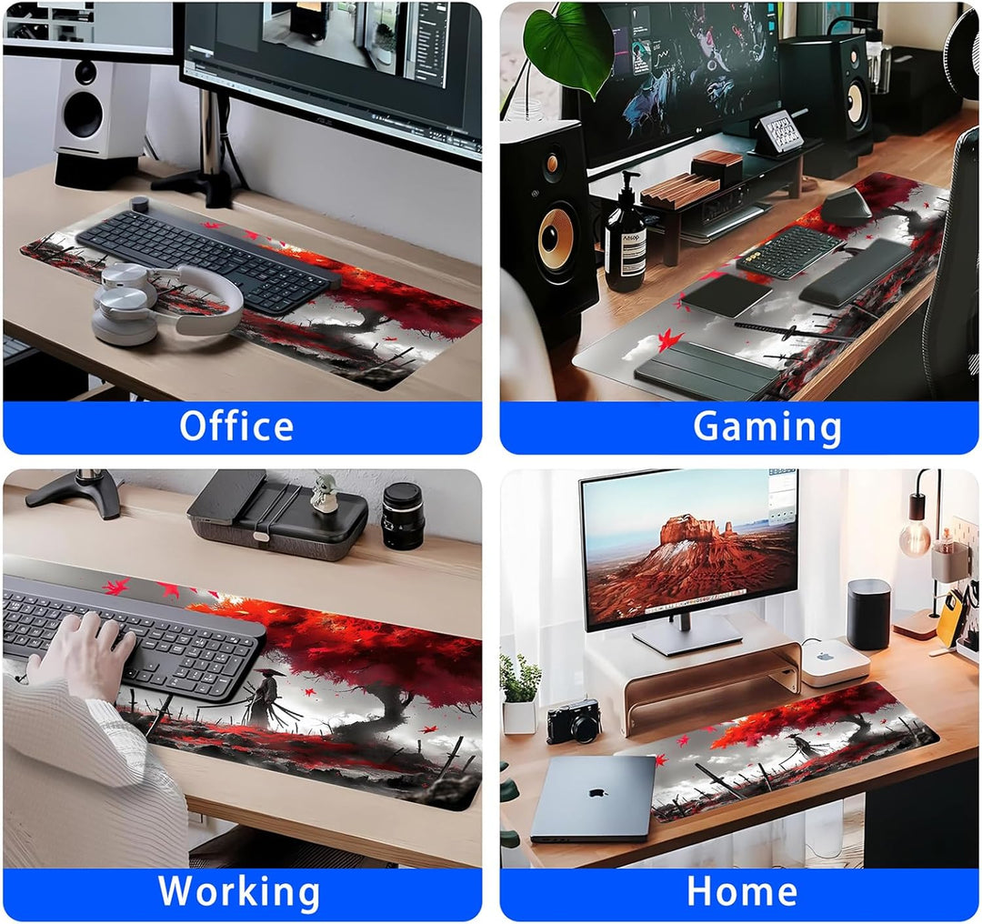 Japanisches XXL Gaming-Mauspad 900x400x3mm – Vernähte Kanten, rutschfest &amp; wasserdicht – Schreibtisc