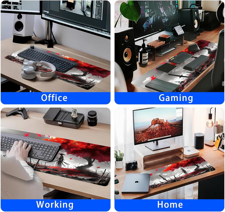 Japanisches XXL Gaming-Mauspad 900x400x3mm – Vernähte Kanten, rutschfest &amp; wasserdicht – Schreibtisc