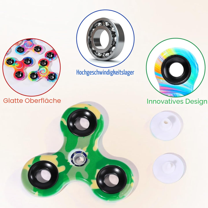 SCIONE 12er Pack Fidget Spinner - Premium Stressabbau-Set für Kinder (6,3 cm) | Farbige Finger Spinn