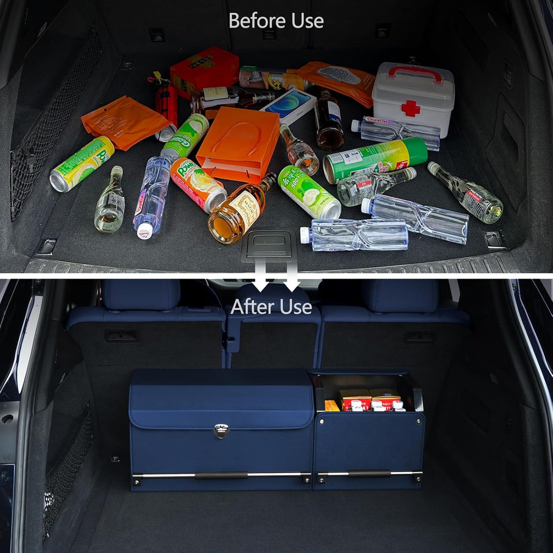 Auto Kofferraum Organizer, 2 in 1 Langlebig Leder Aufbewahrungsbox mit Deckel und stabilem Griff, Gr