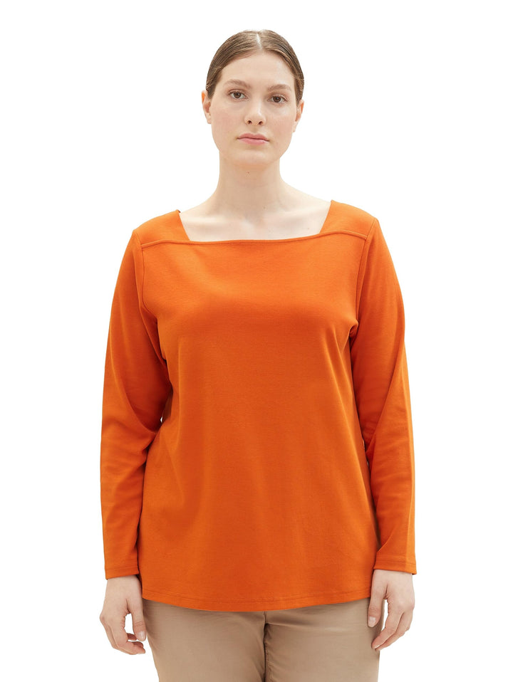 TOM TAILOR Damen Basic Langarmshirt mit Carree-Ausschnitt 44 19772 - Gold Flame Orange, 44 19772 - G