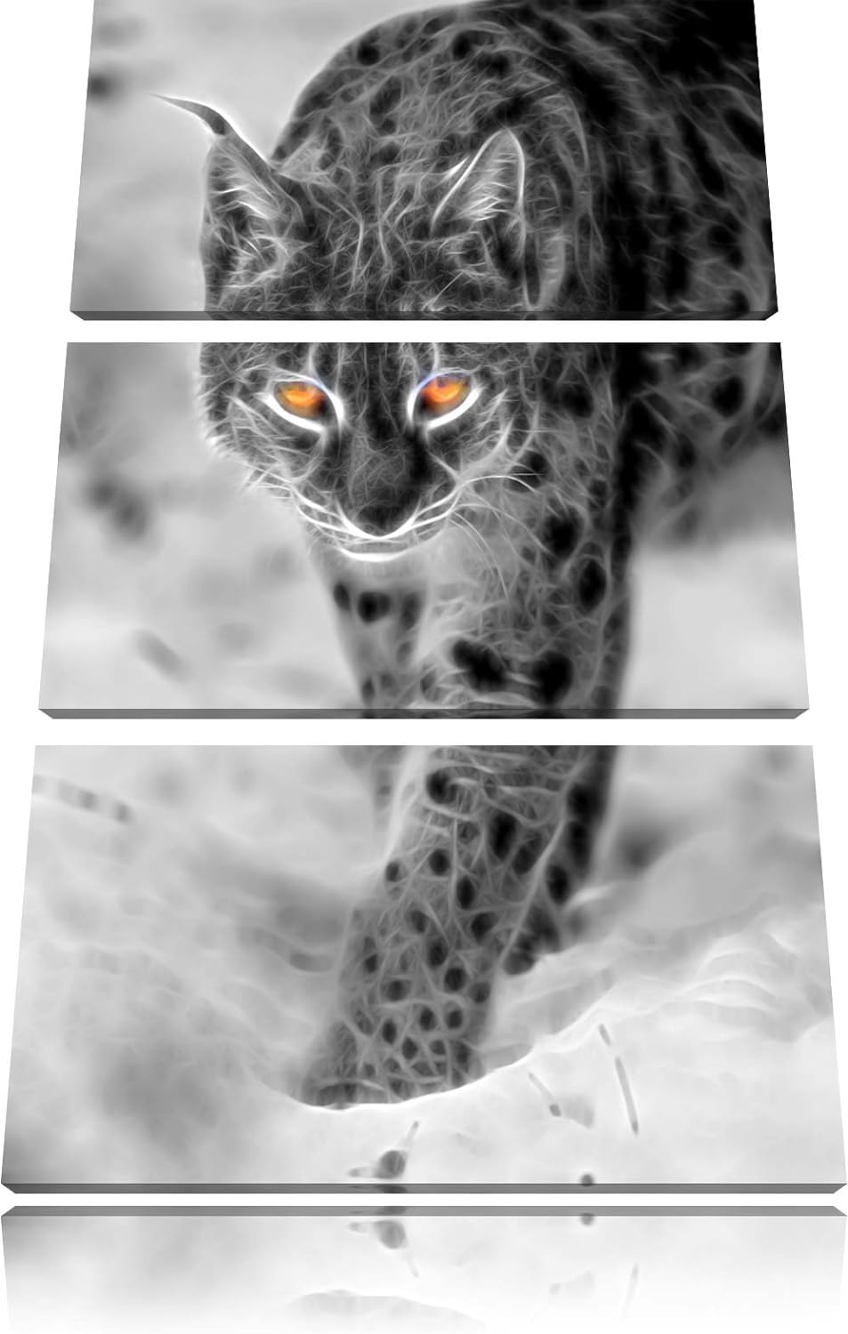 wachsamer Luchs im Schnee schwarz/weiss Deluxe 3-Teiler Leinwandbild 120x80 Bild auf Leinwand, XXL r