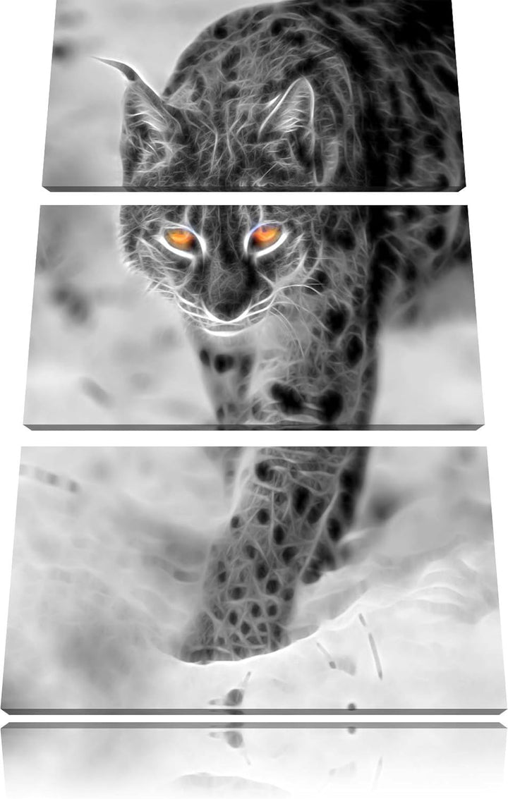 wachsamer Luchs im Schnee schwarz/weiss Deluxe 3-Teiler Leinwandbild 120x80 Bild auf Leinwand, XXL r