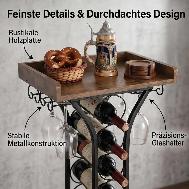 Weinregal Freistehend für 14 Flaschen, Weinflaschenhalter aus Metall mit Glashalter für 4 Gläser und