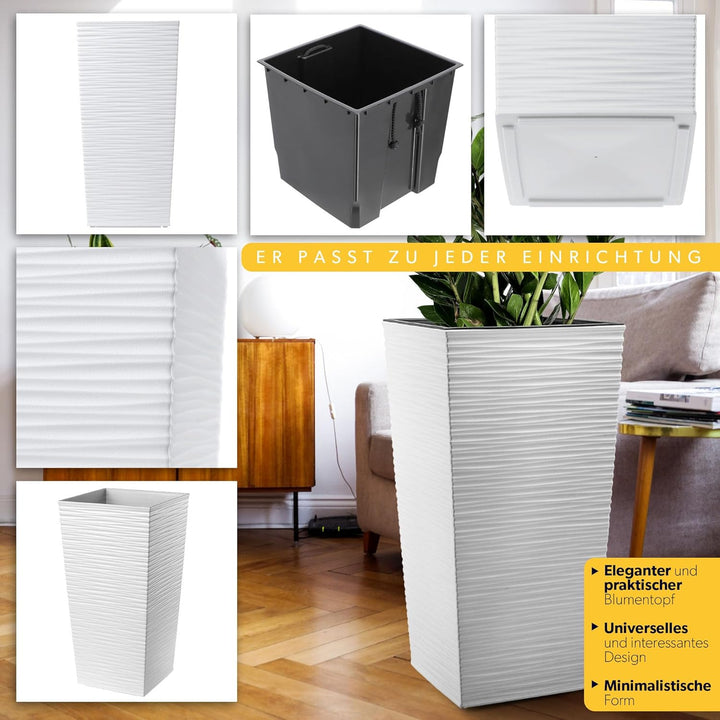 KADAX Pflanzkübel mit Innentopf, Höhe 68cm, Weiss – Wetterfester Blumentopf für Innen & Aussen, idea