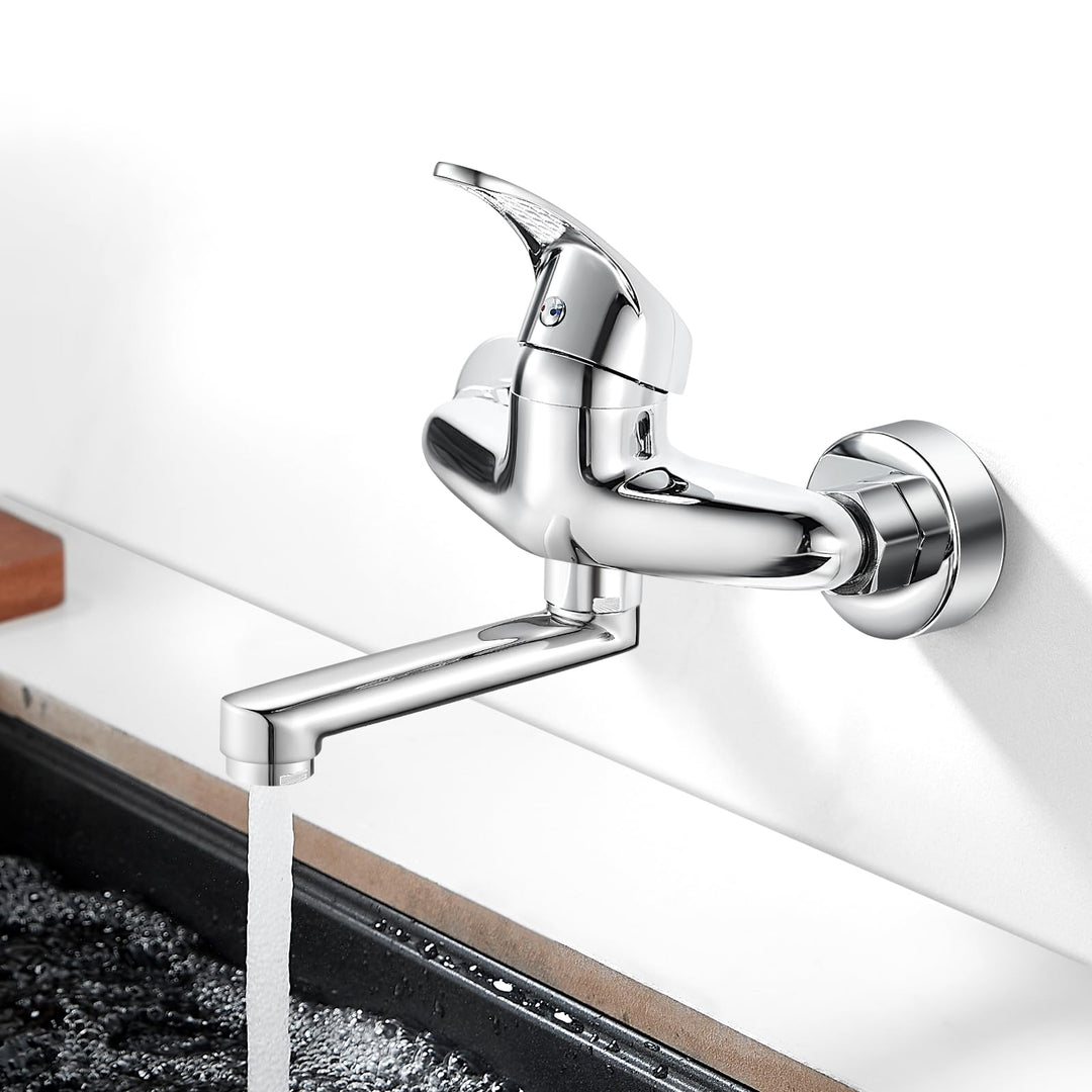 Wasserhahn Küche Wandmontage, 360° Drehbar Wasserhahn Mischbatterie Küche Wandarmatur, Einhebelmisch