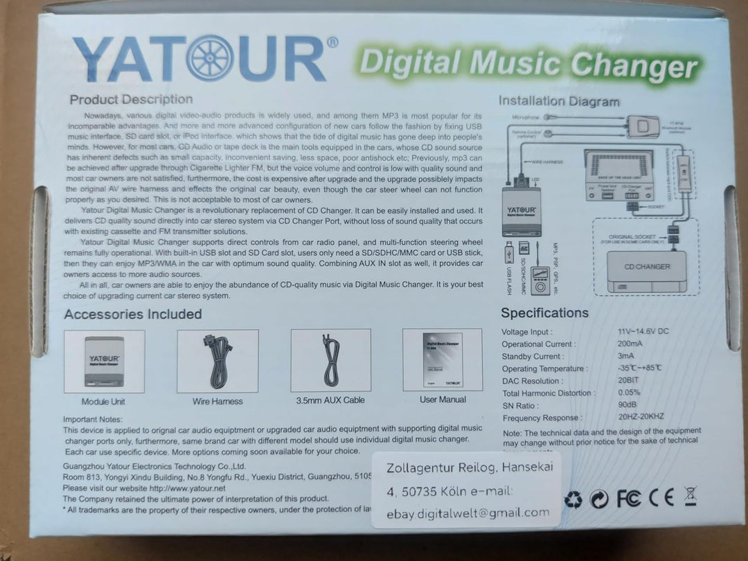 Yatour YT- M06-BEK-BT Digitaler Musikadapter USB SD AUX Bluetooth Freisprecheinrichtung kompatibel m