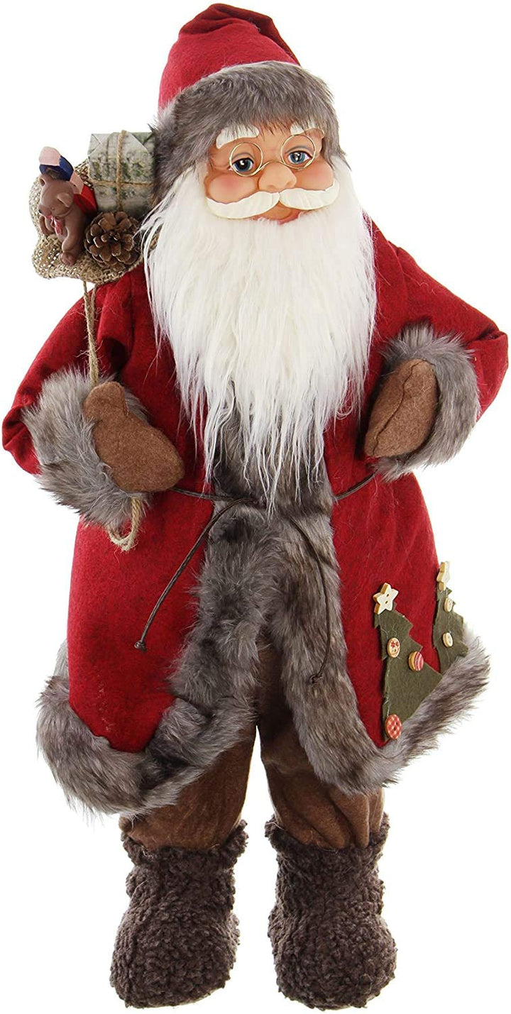 khevga Weihnachtsmann Deko Figur Deko Nikolaus gross (rot/grauer Mantel, 61cm), Rot/Grauer Mantel 61