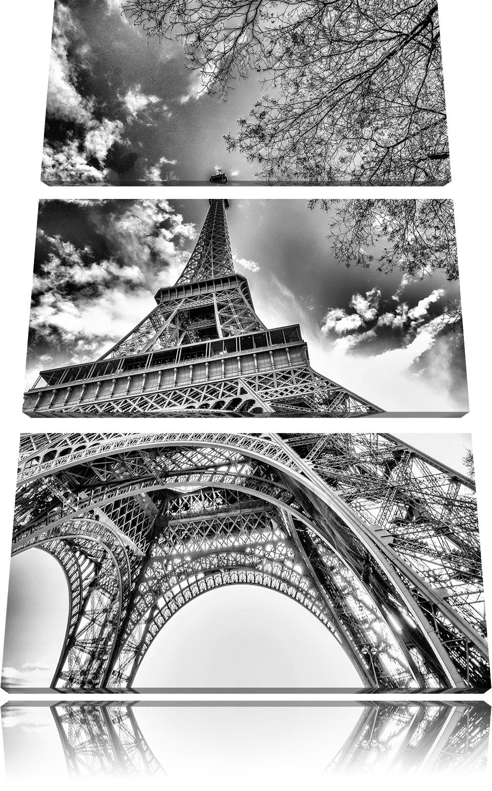 Pixxprint Monocrome, Eindrucksvoller Eifelturm Paris 3-Teiler Leinwandbild 120x80 Bild auf Leinwand