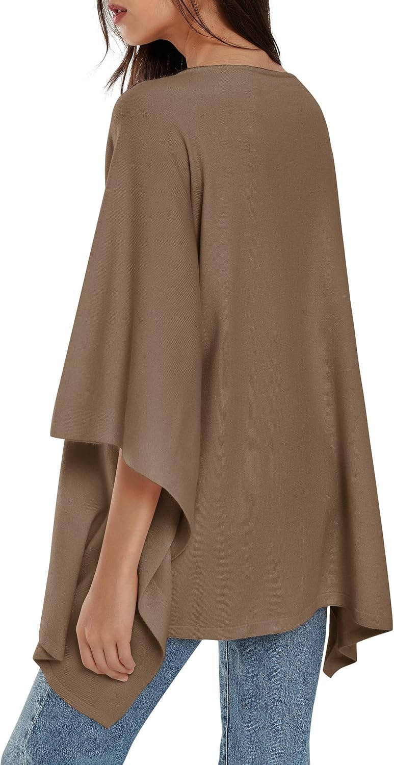 PULI Damen Pullover Poncho Elegant Viskose Strick Locker sitzend Poncho Schal Einheitsgrösse Karamel