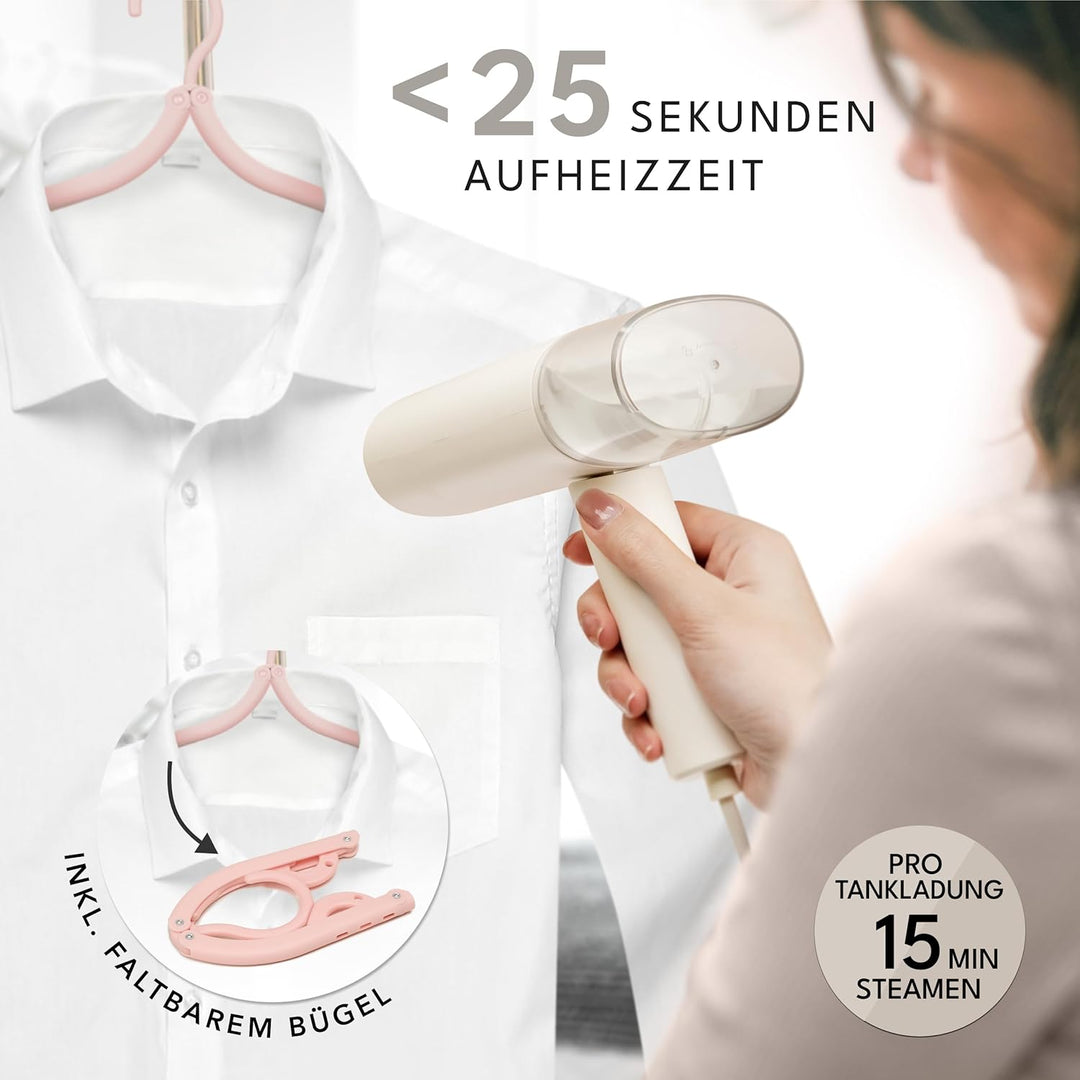 LEBENLANG Steamer Dampfglätter Reise - Kompakt Faltbar & Inkl. Reise Set I Dampfbügeleisen Steam Iro