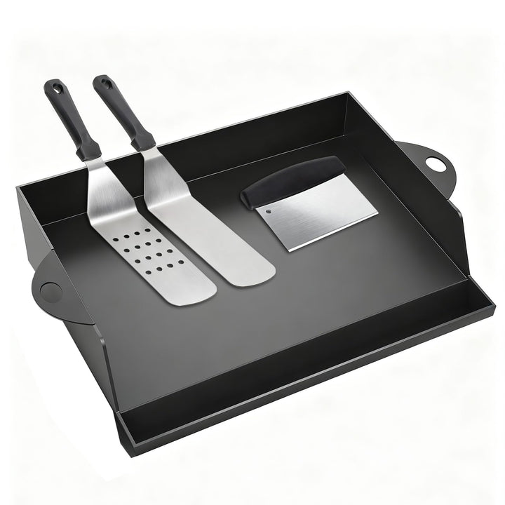 WELL GRILL Plancha-Grillplatte mit Grill-Spachtel Schaber set, Porzellanemailliertem Gusseisen Grill