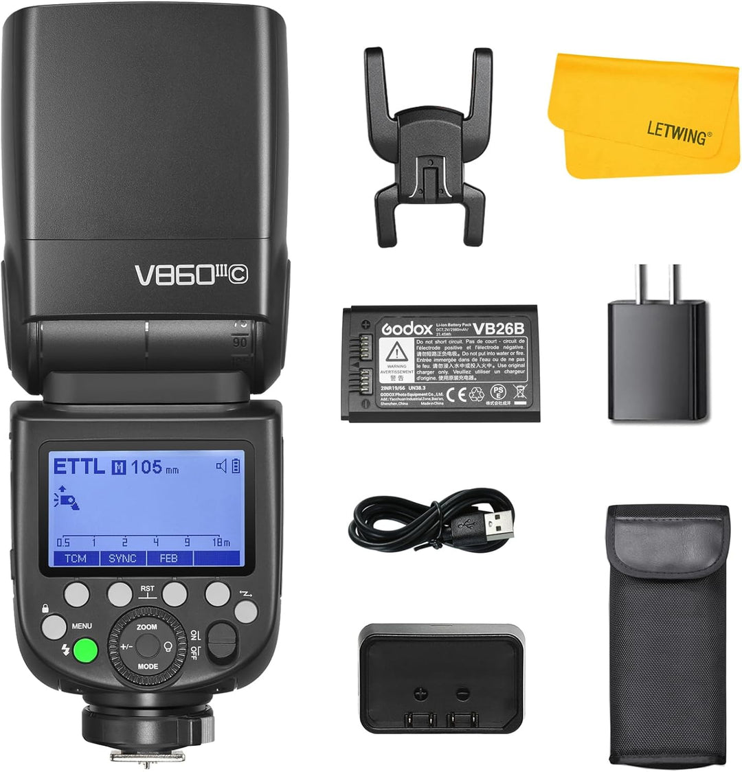 Godox V860III-C Blitzgerät für Canon Kameras, TTL 2.4G HSS 1/8000s, 7.2V/2600mAh Li-Ionen Akku, 10-S