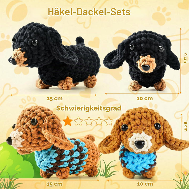 Häkelset für Anfänger, Amigurumi Dachshund Häkelset Tiere Crochet Kit, Alles in Einem Häkeln für Anf