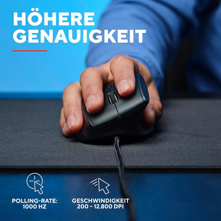 GXTrust 145 Rexxa Vertikale Gaming Maus mit Programmierbaren Tasten, 12.8k DPI, Ergonomische Maus mi