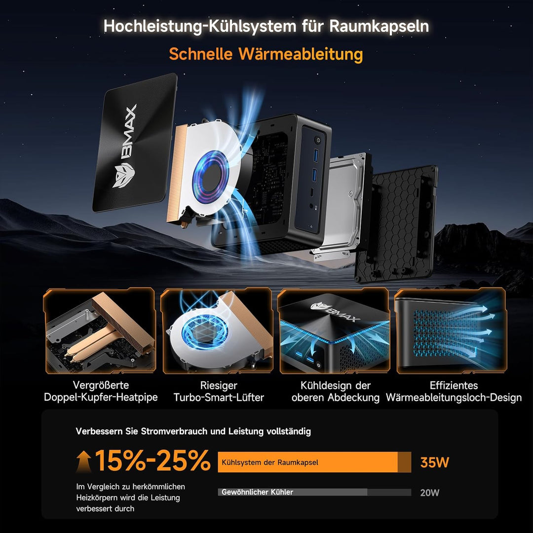 BMAX Mini PC B7Apro AMD Ryzen 5 7430U (6C/12T,bis zu 4,3GHz) 16GB DDR4 512GB M.2 NVMe SSD, Mini Desk
