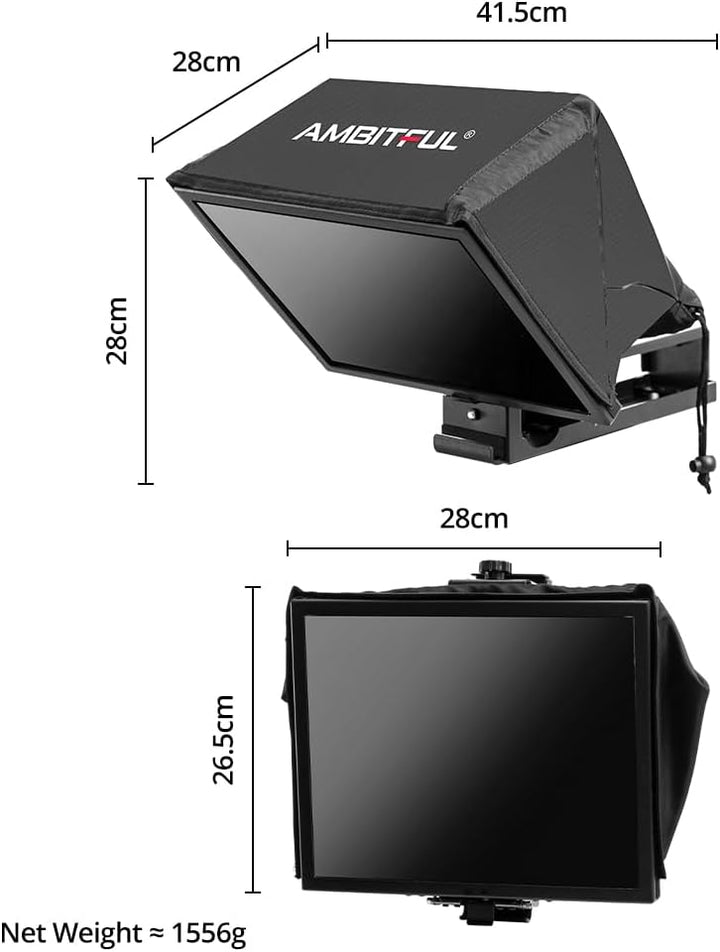 Ambitful T14Pro Teleprompter für Kamera, iPad, Android-Tablet, Smartphone, App-Steuerung/keine Monta