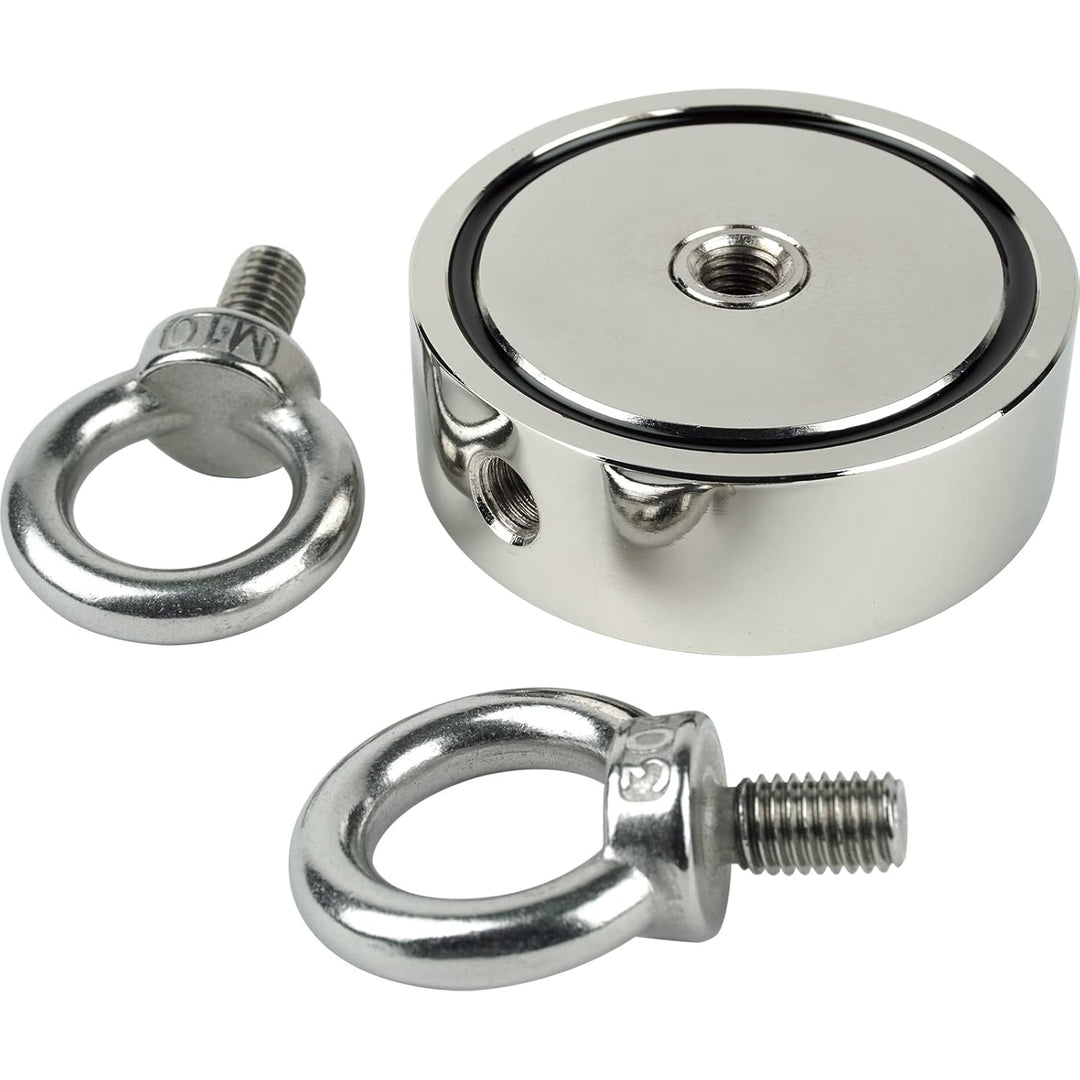 SENSEI Set 250 kg, Doppelseitiger N52 Neodym-Magnet mit 2 Ösen, Ø7,5 x H2,5 cm, Segelseil 25 m, Schu