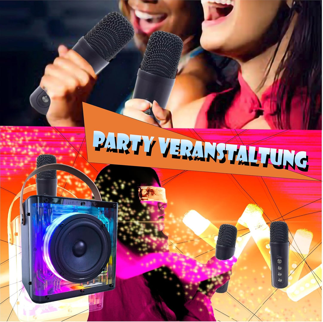 Karaoke Maschine, Karaoke Anlage mit 2 Mikrofonen, Lautsprecher mit Mikrofon, PA-System für Heimpart
