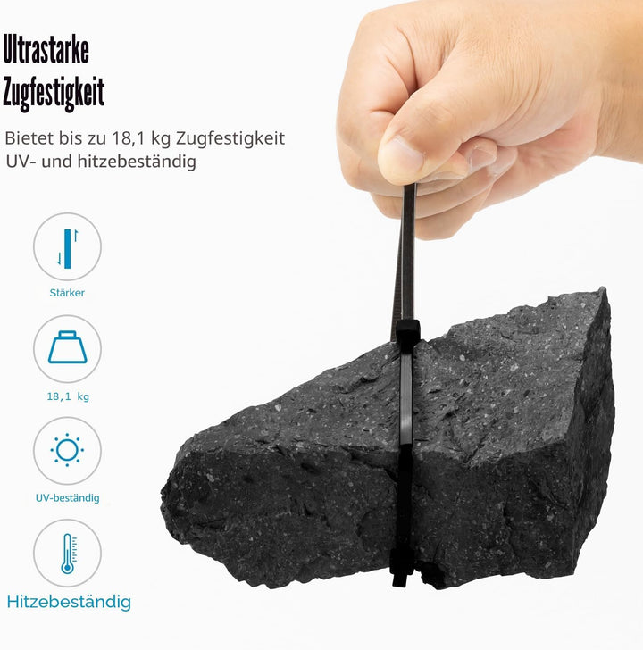 XINGO 1500 Stück Kabelbinder Schwarz Set, 100/150/200/300 mm(je 300 Stück), UV Beständig Nylon Versc