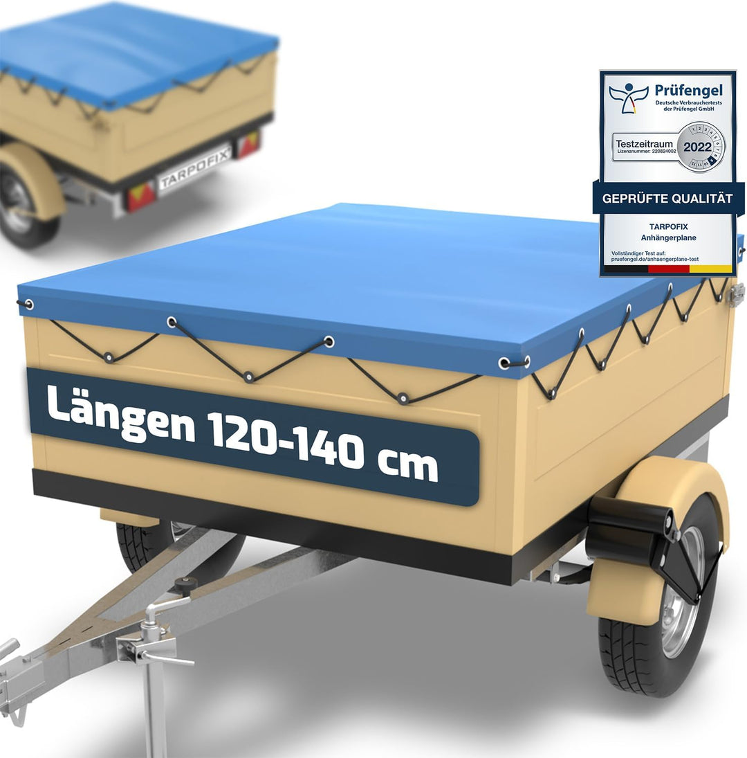 Tarpofix® Anhängerplane Flachplane 130 x 110 x 7,5 cm - inkl. Planengummi - randverstärktes Anhänger
