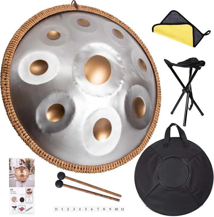 Handpan Anfänger, Stahltrommel 9 Töne 18 Zoll, Hand Pan in G-Dur, Hand Drum mit Drumtasche und Handp