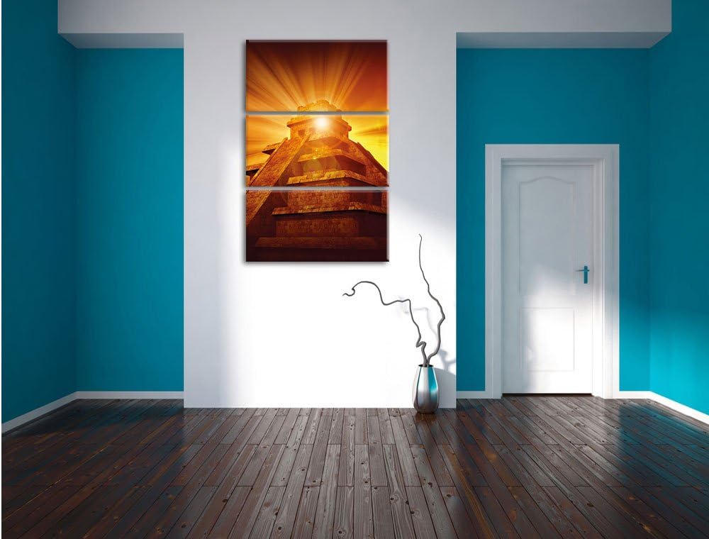 Pixxprint Maya Pyramide Tempelanlage als Leinwandbild/Grösse: 3 Teilig (120x80) cm/Wandbild/Kunstdru