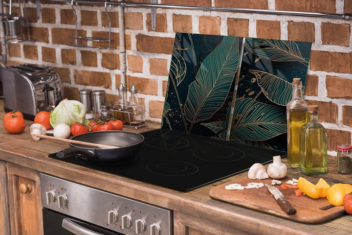 DarHaus Herdabdeckplatten tweiteilig 75x52 cm Ceranfeld Abdeckung Glas Spritzschutz Abdeckplatte Gla