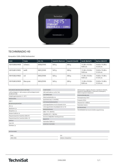 TechniSat TECHNIRADIO 40 - DAB+ Radiowecker (DAB, UKW, Wecker mit zwei einstellbaren Weckzeiten, Sle