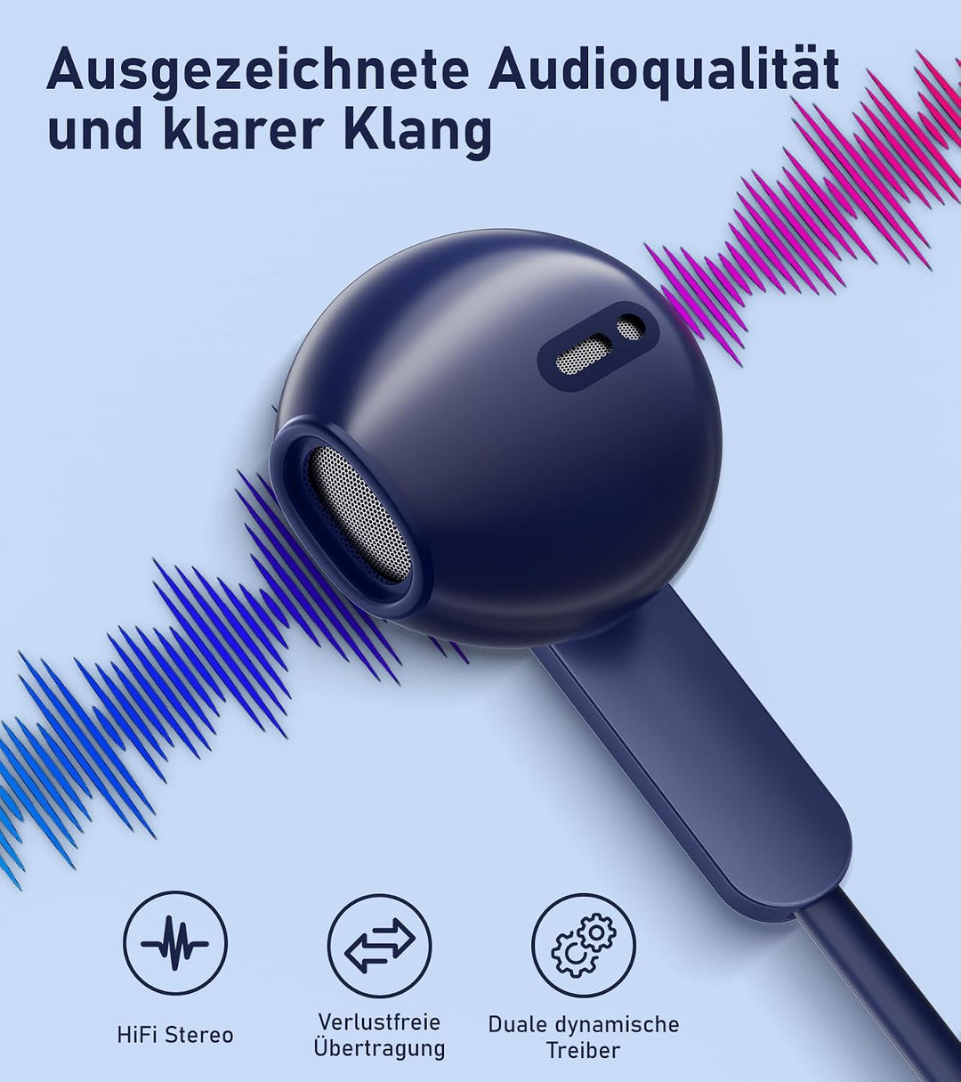 Kopfhörer mit Kabel USB C HiFi Kopfhörer USB C Kabelkopfhörer für iPhone 17 | USBC Kopfhörer mit Mik