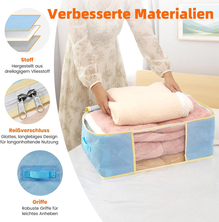 3er-Set Faltbare Aufbewahrungstaschen 50L – Nebelblau – 3-Lagiges Material Mit Transparenter PVC-Fen