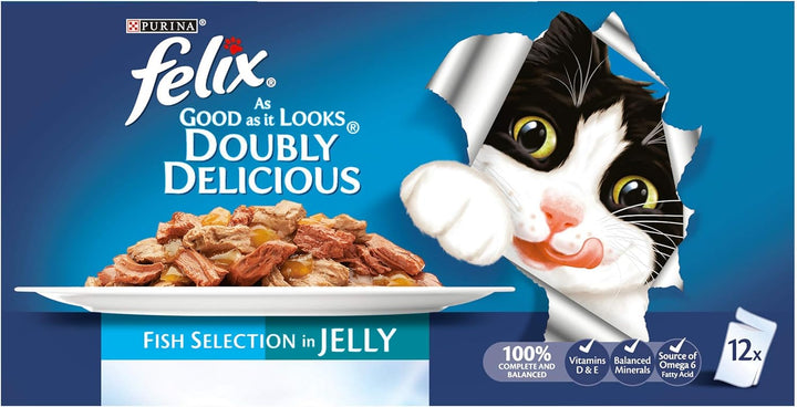 Felix Doubly Delicious Katzennassfutter für Kätzchen, Fisch in Gelee, 4 x 12 x 100 g Beutel Fisch 10