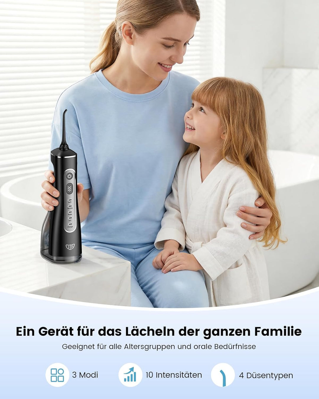 JTF Munddusche Kabellos Elektrische 300ML Wassertank, 10 Stufen Stufenlose Modi Testsieger 2026, IPX