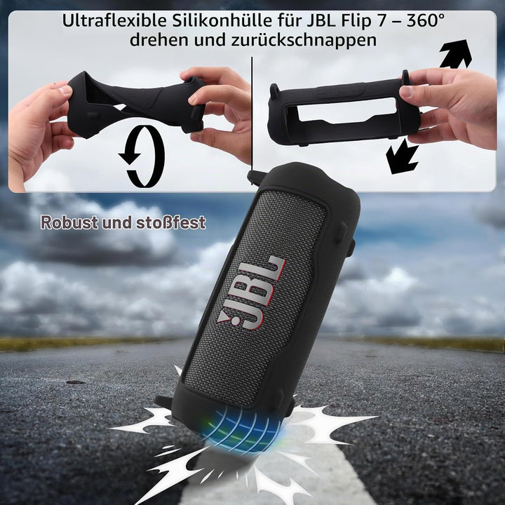 Khanka Silikonhülle für JBL Flip 7 Bluetooth-Lautsprecher Schwarz, Schwarz